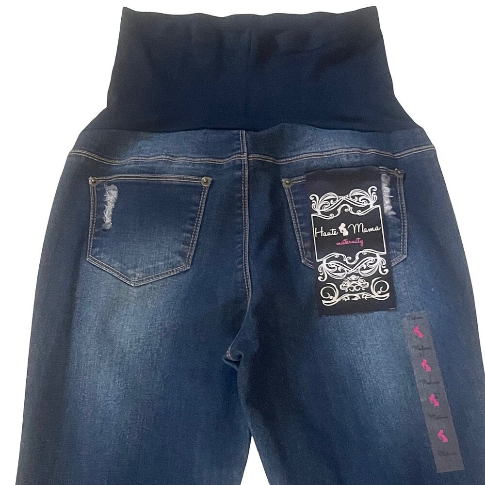 Haute Mama Stylish Distressed Maternity Skinny Jeans Over Belly Stretch Denim M - Picture 7 of 8